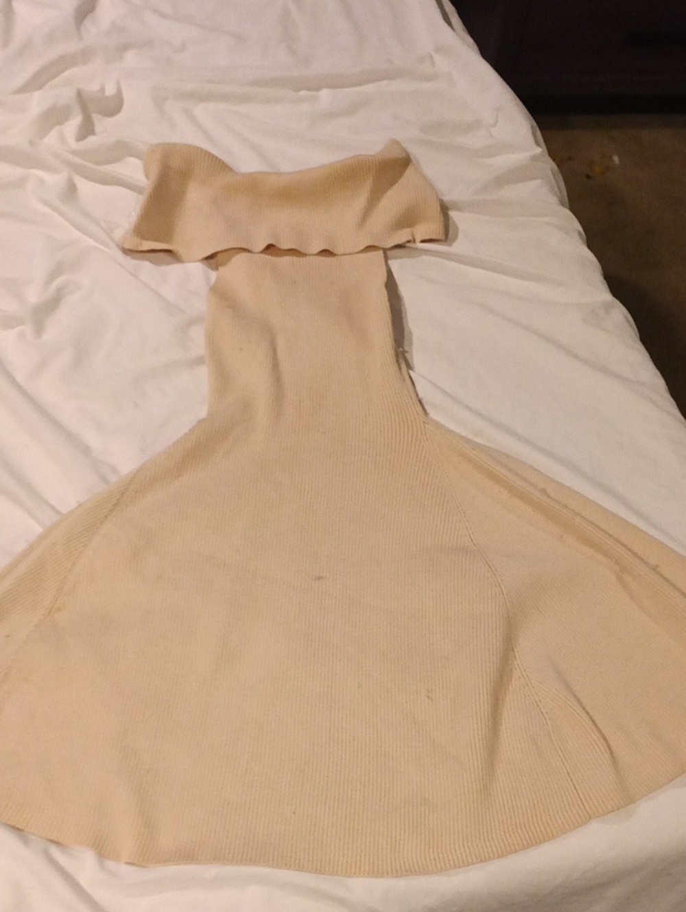 Beige Strapless Knit Mermaid Dress